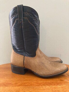 Cowtown Leather Boot W/ Natural Buffalo Shoulder Vamp Dark Brown top Size 7.5 B